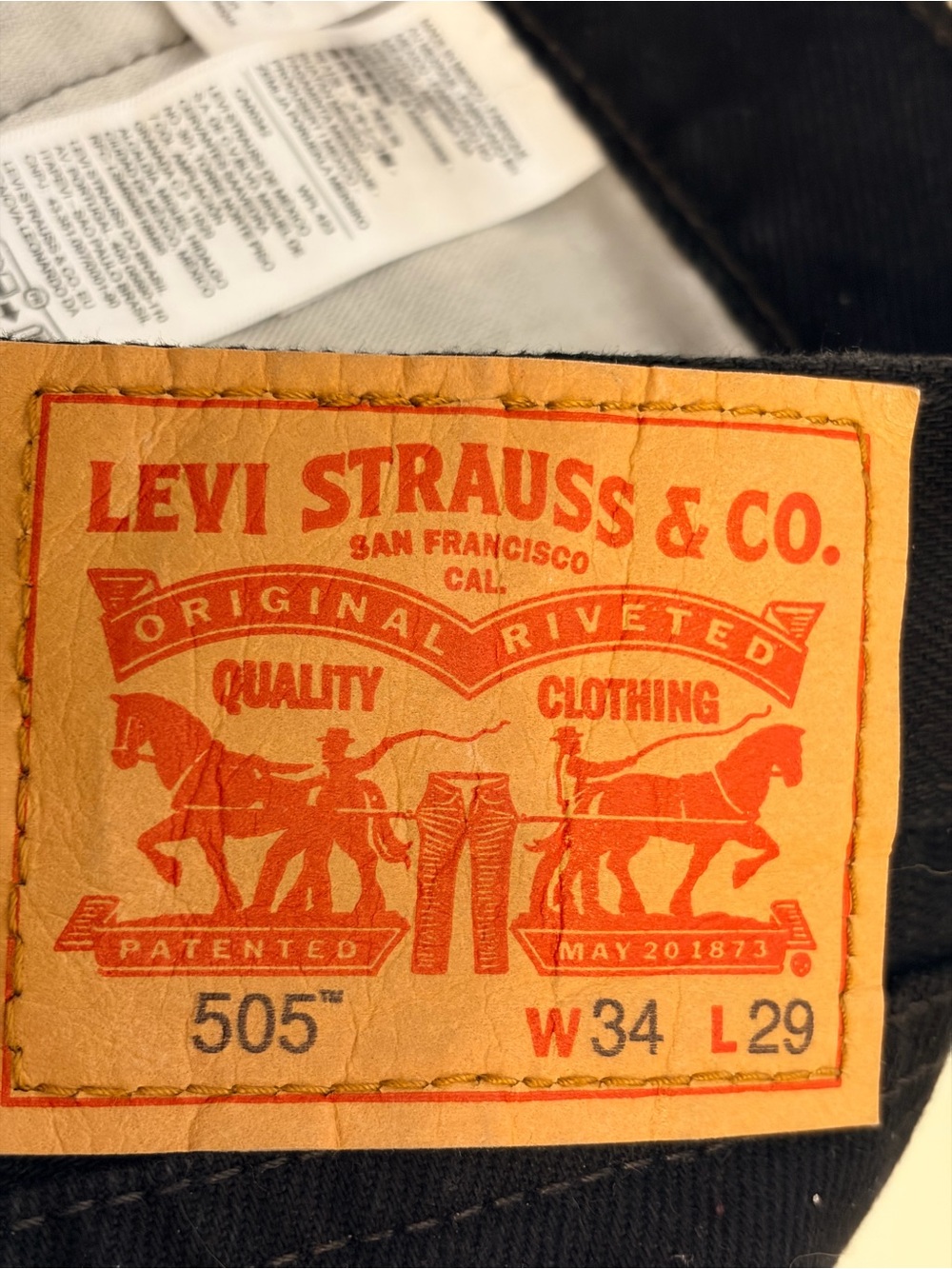 Levi's 505 Regular Fit Straight Leg Jeans Jet Black Men's W34 L29 Excellent